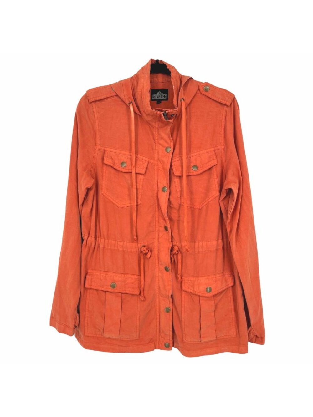 Angie Sunwashed Orange Utility Jacket Hooded Cargo Coat Size Small